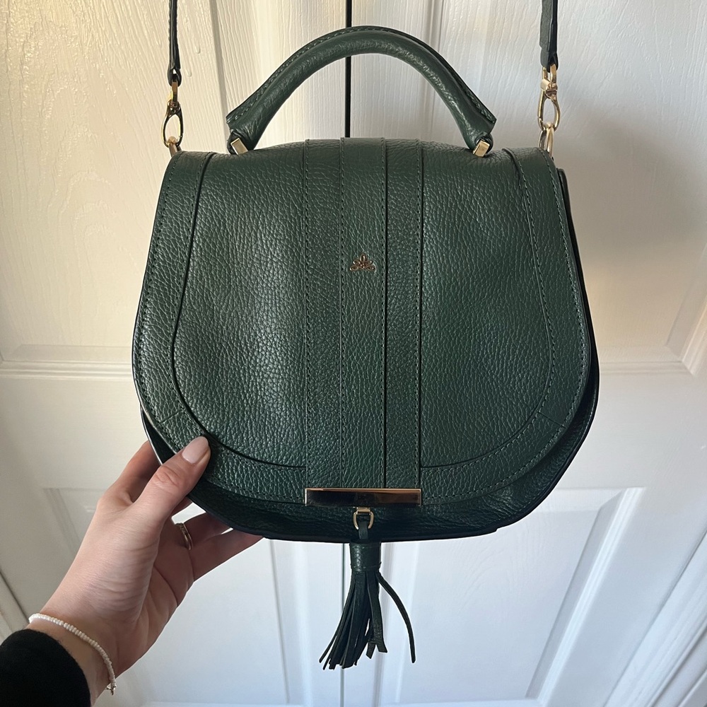 DeMellier - “Venice” Leather Crossbody Bag in Dark Forest Green w/ Gold Hardware